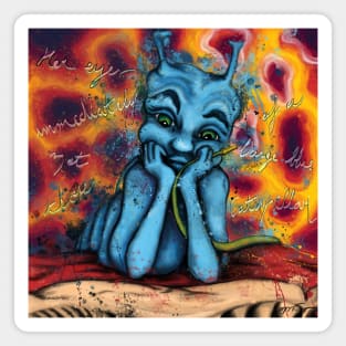 Blue caterpillar with hookah, from Alice in wonderland fairy tale Magnet